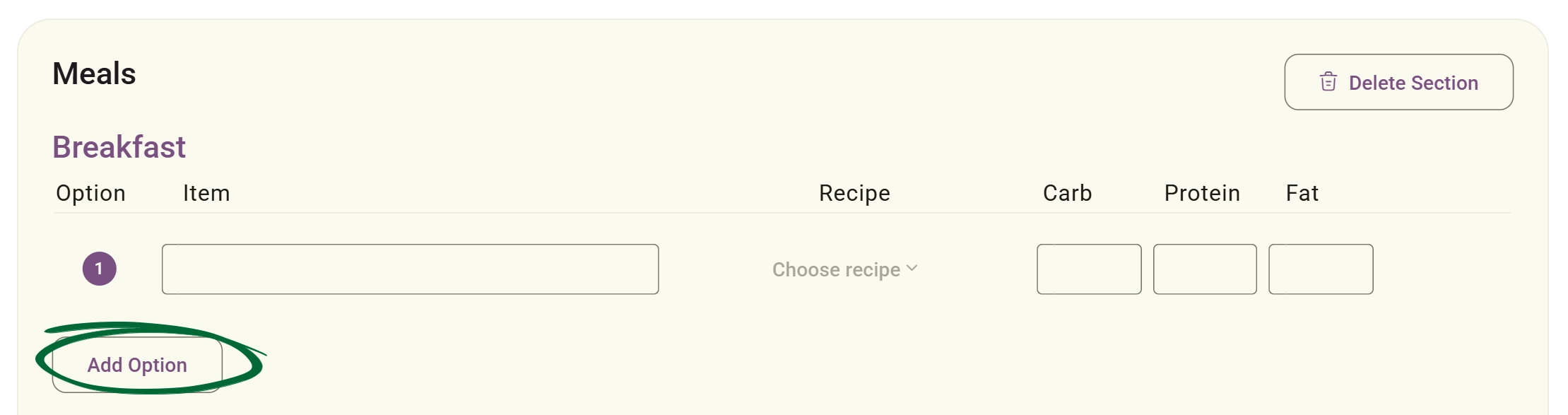 Add Content Section screenshot